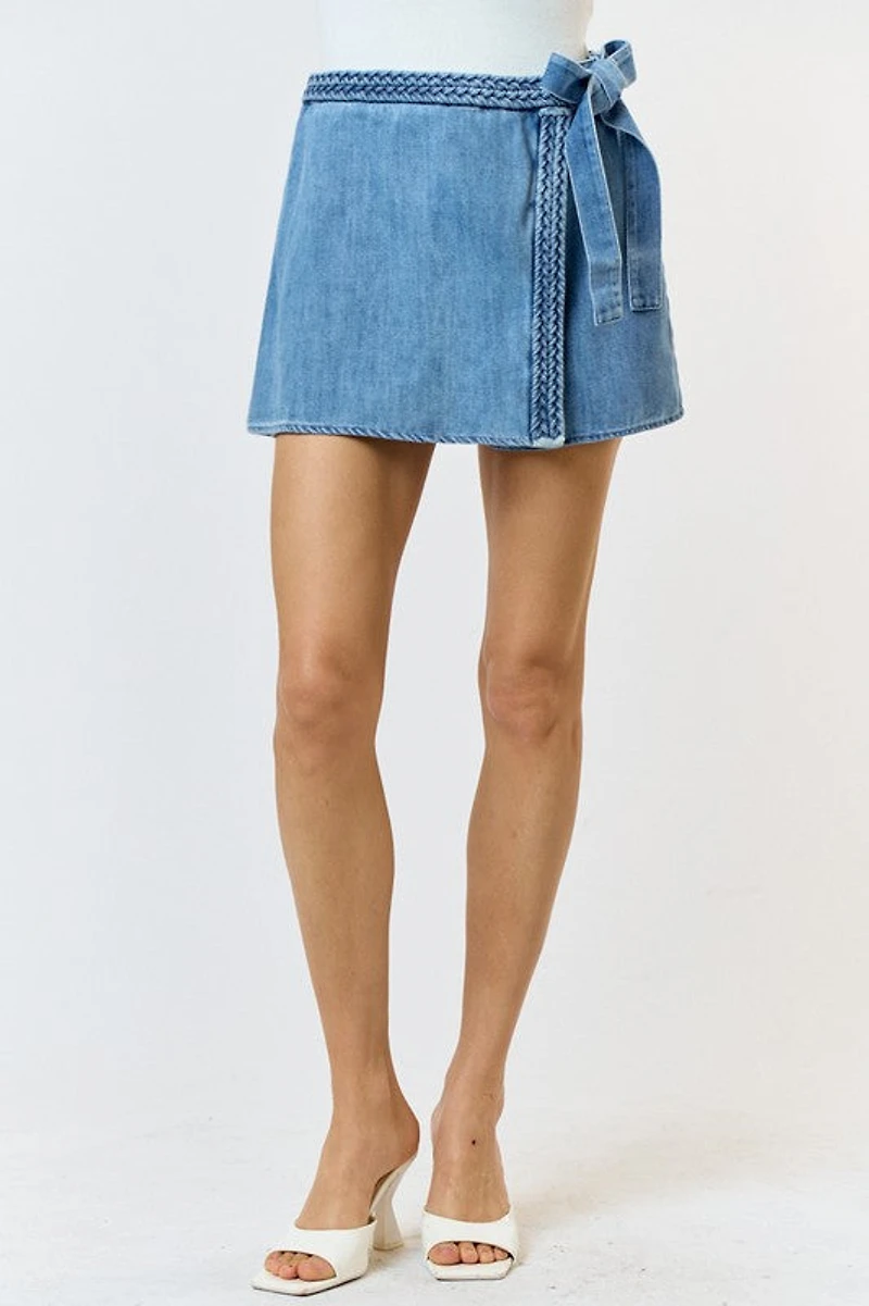 Braided Denim Wrapped Skort