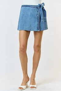 Braided Denim Wrapped Skort