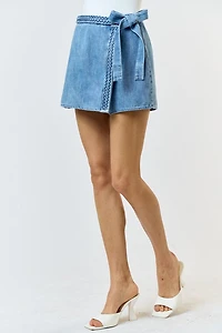 Braided Denim Wrapped Skort