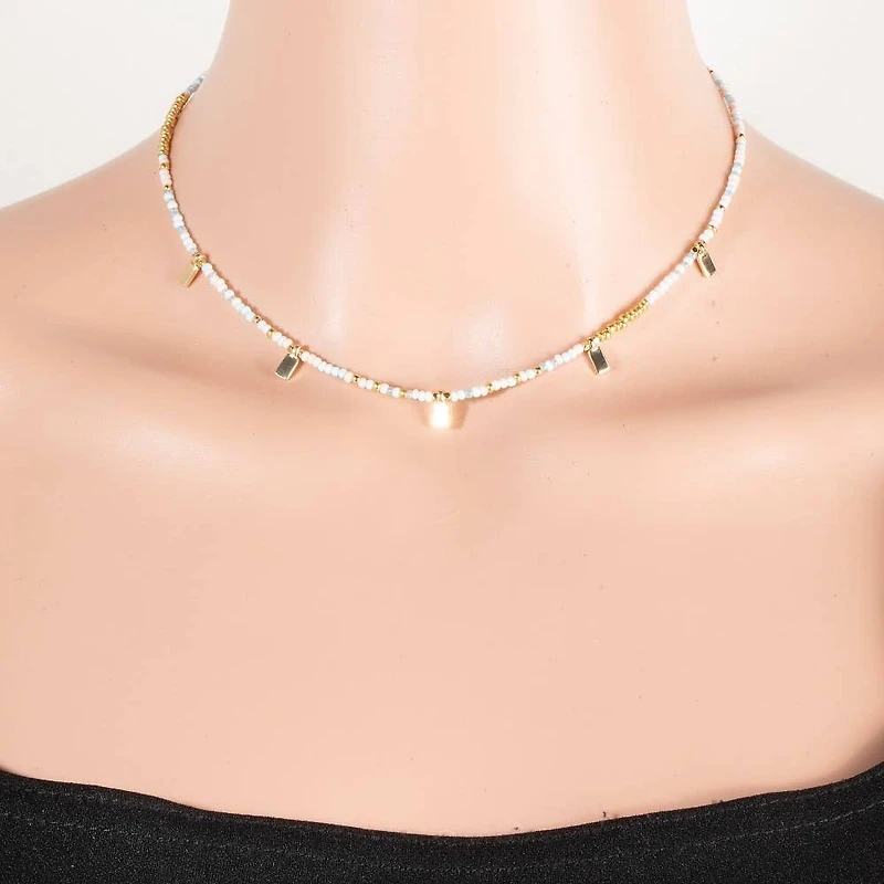 Rectangle Station Charms Seed Beaded Necklace