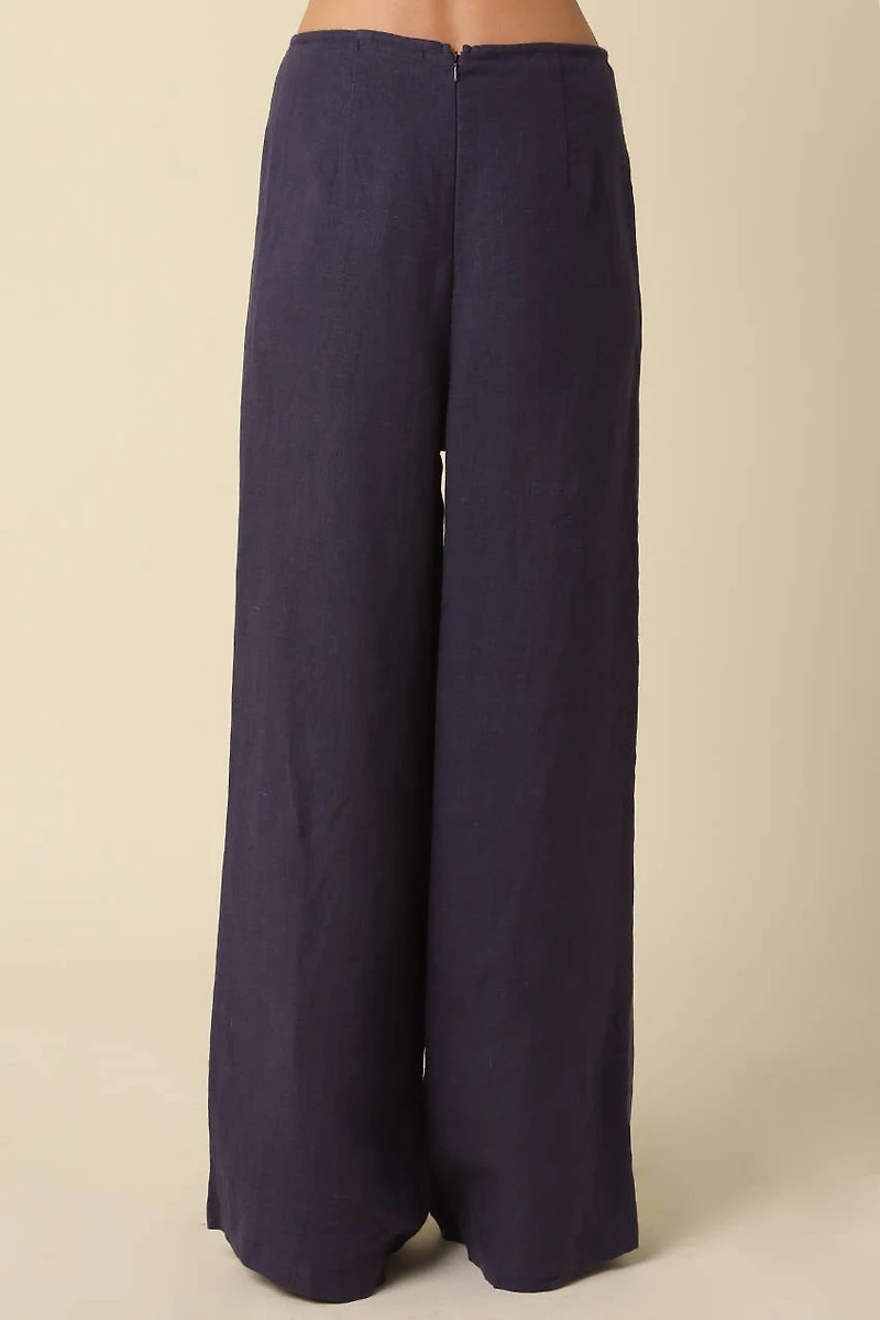 Navy Wide Leg Linen Pants