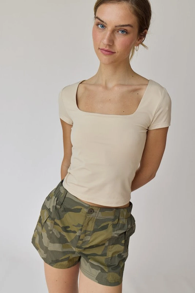 Cream Square Neck Top