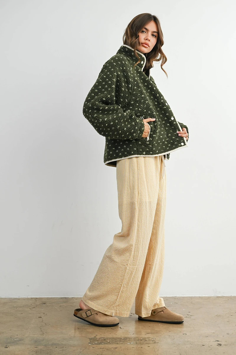 Olive Fleece Puffer Jacket