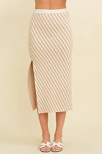 Stripe Side Slit Midi Skirt
