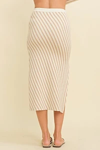 Stripe Side Slit Midi Skirt