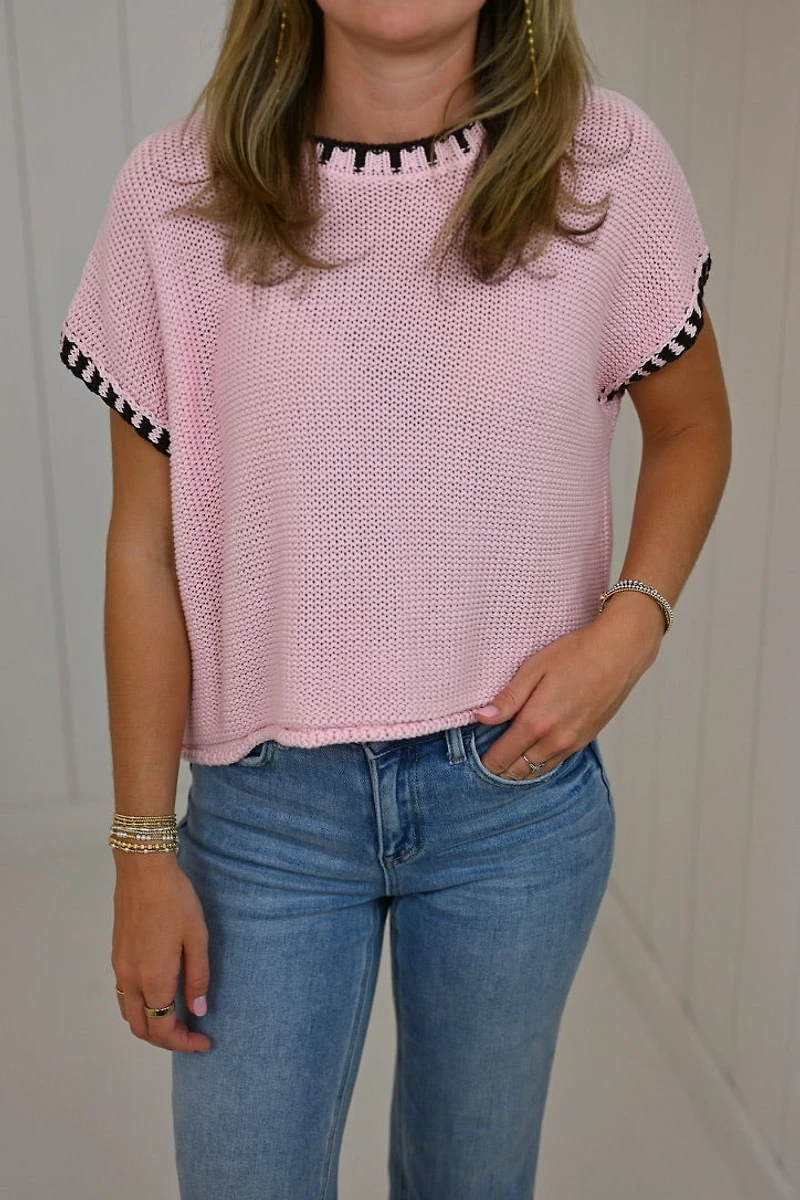 Light Pink Sweater with Contrast Stitch