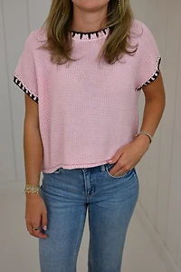 Light Pink Sweater with Contrast Stitch