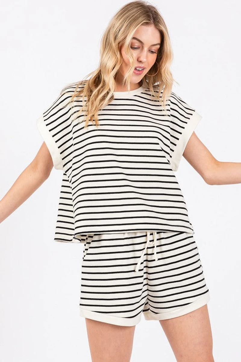 Black & White Striped Top Short Set