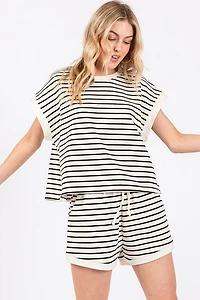 Black & White Striped Top Short Set