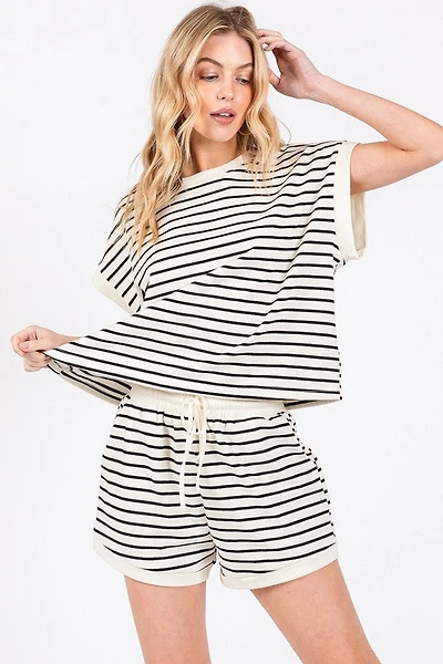 Black & White Striped Top Short Set
