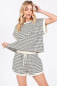 Black & White Striped Top Short Set