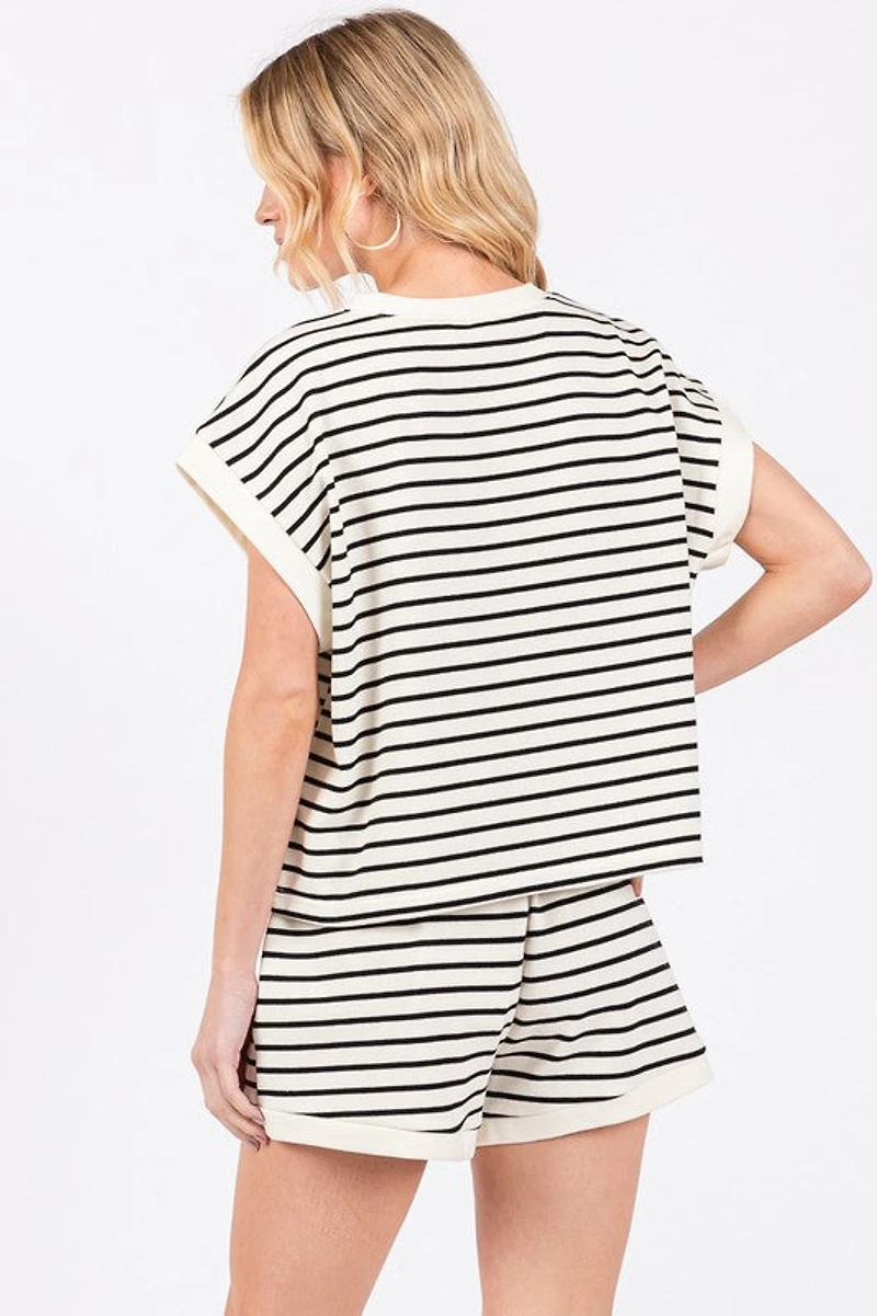 Black & White Striped Top Short Set
