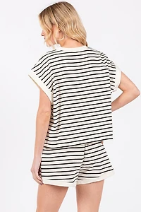 Black & White Striped Top Short Set