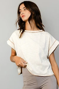 Tan Open Back Stitched Crop Top