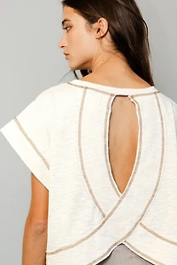 Tan Open Back Stitched Crop Top