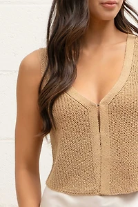 Tan Front Hook Sweater