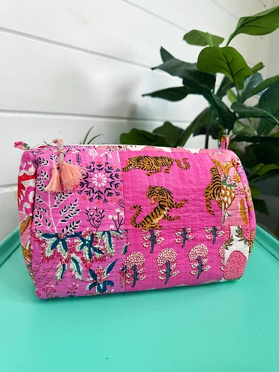 Quilted Makeup Travel Cosmetics Toiletry Bag Pink Patchwork