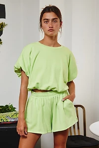 Lime Bubble Hem Terry Crop Top