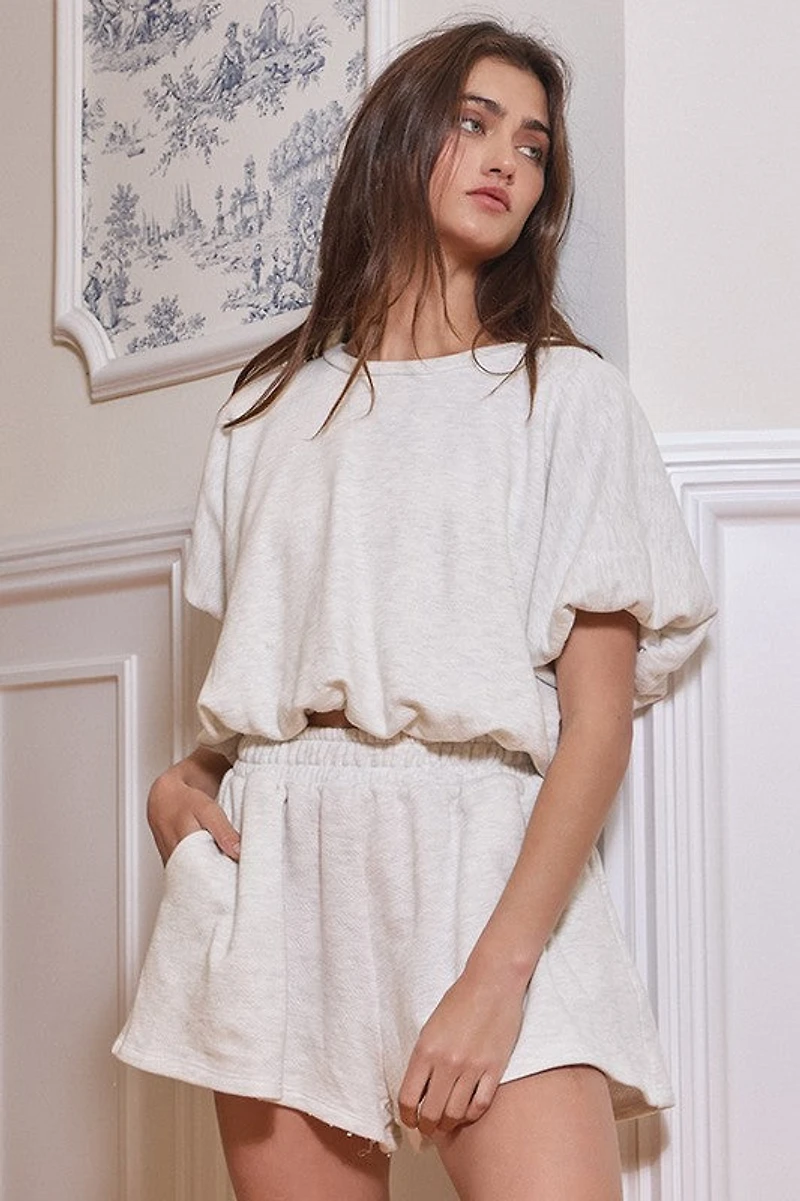 Ash Grey Bubble Hem Terry Crop Top