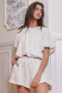 Ash Grey Bubble Hem Terry Crop Top