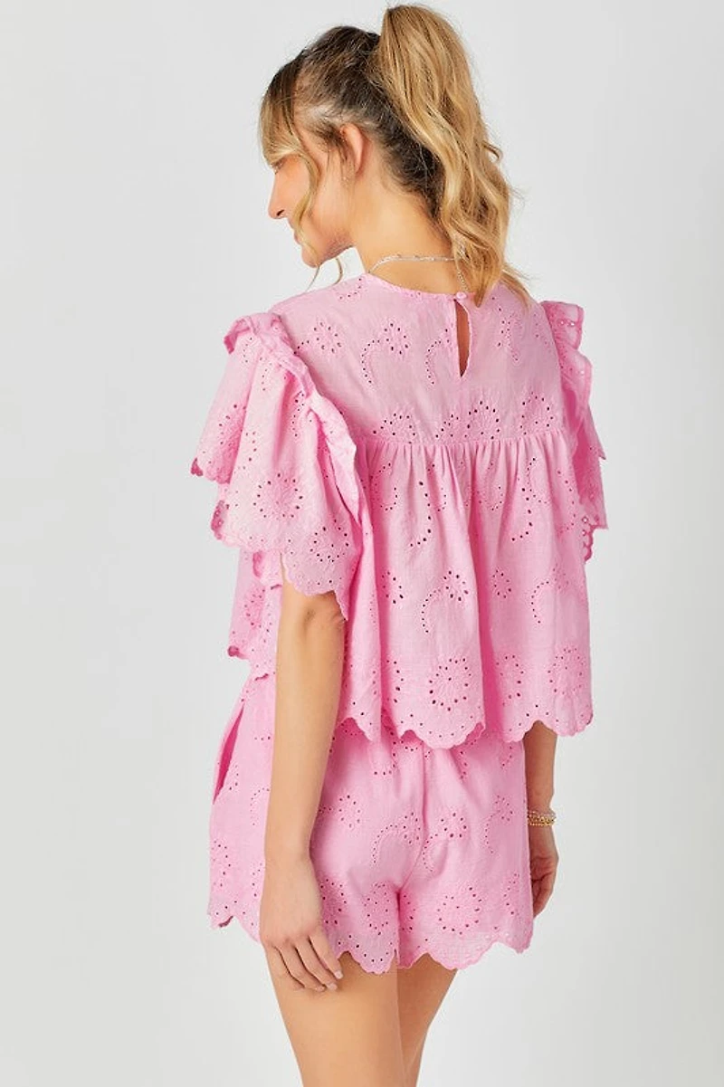 Ruffled Sleeve Top & Shorts Set