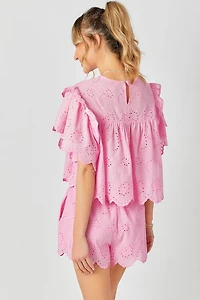 Ruffled Sleeve Top & Shorts Set