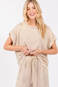 Taupe Mineral Washed Top & Pant Set