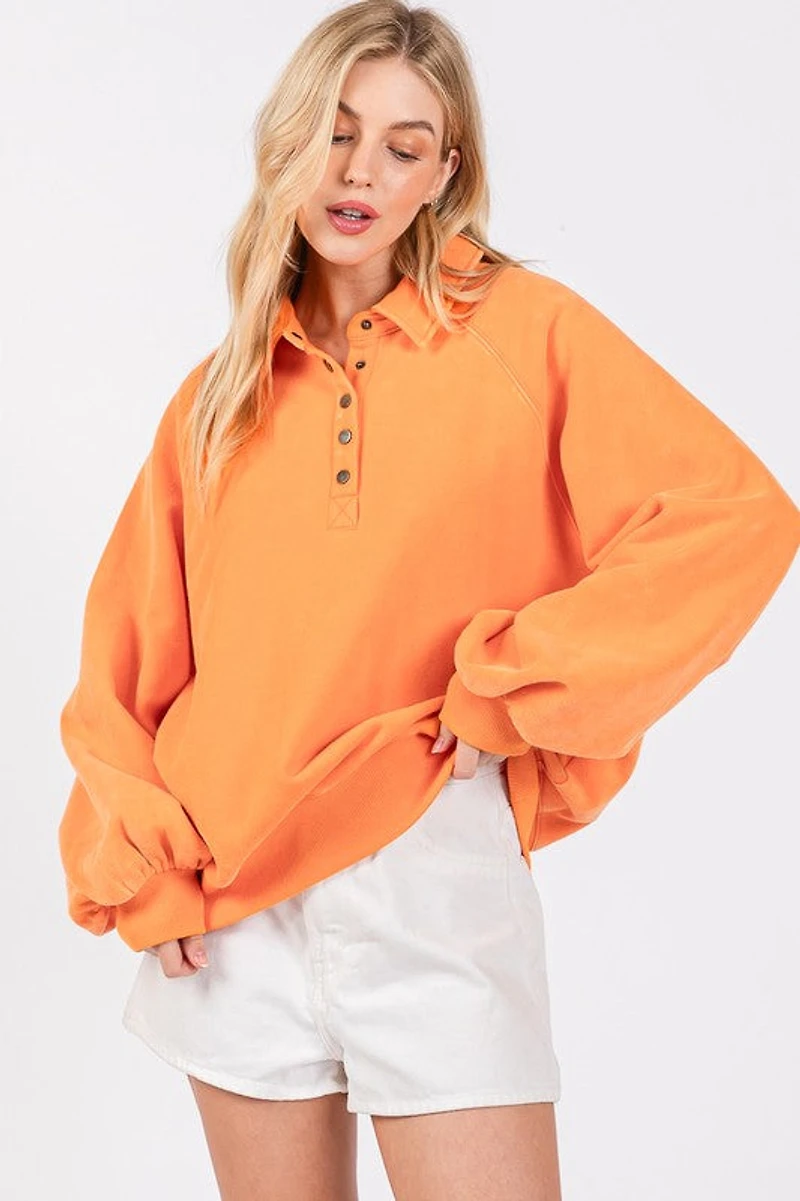 Orange Snap Collared Sweatshirt