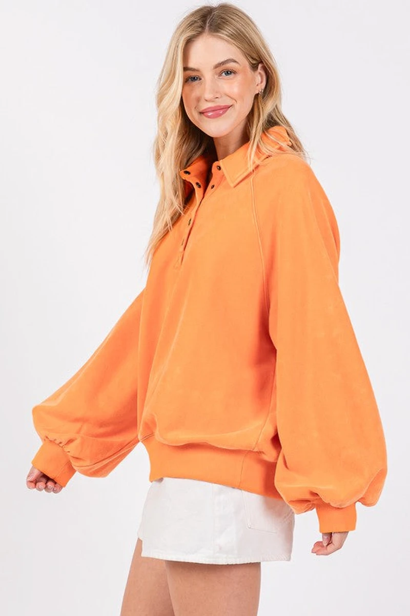 Orange Snap Collared Sweatshirt