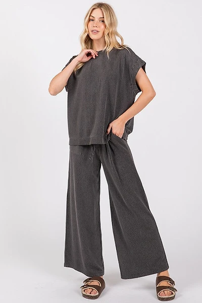 Black Ribbed Top & Pant Set