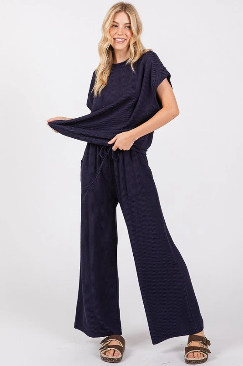 Navy Ribbed Top & Pant Set