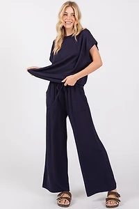 Navy Ribbed Top & Pant Set