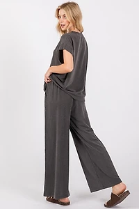 Black Ribbed Top & Pant Set