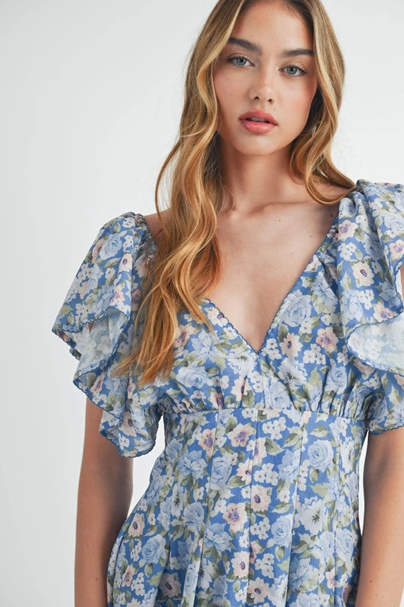 Floral Flutter Sleeve Mini Dress