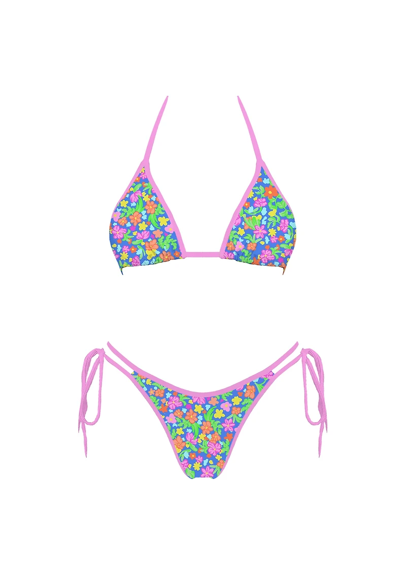 Pink Floral Tie Bikini Set
