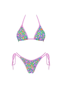 Pink Floral Tie Bikini Set