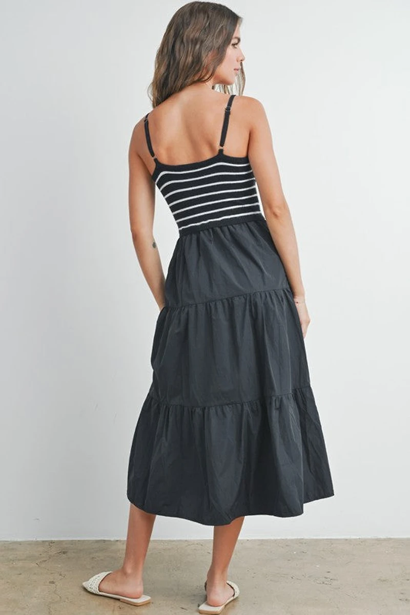 Black Striped Tiered Maxi Dress