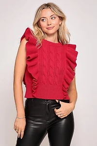Ruffle Sleeve Cable Knit Sweater