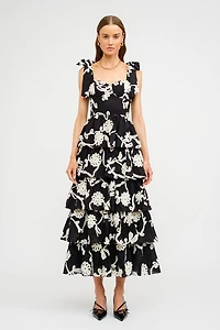 Black Floral Embroidered Midi Dress