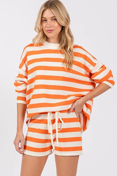 Orange & White Striped Long Sleeve Set