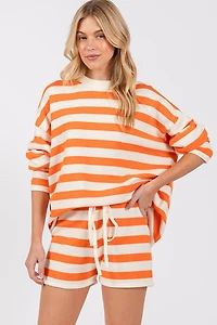 Orange & White Striped Long Sleeve Set