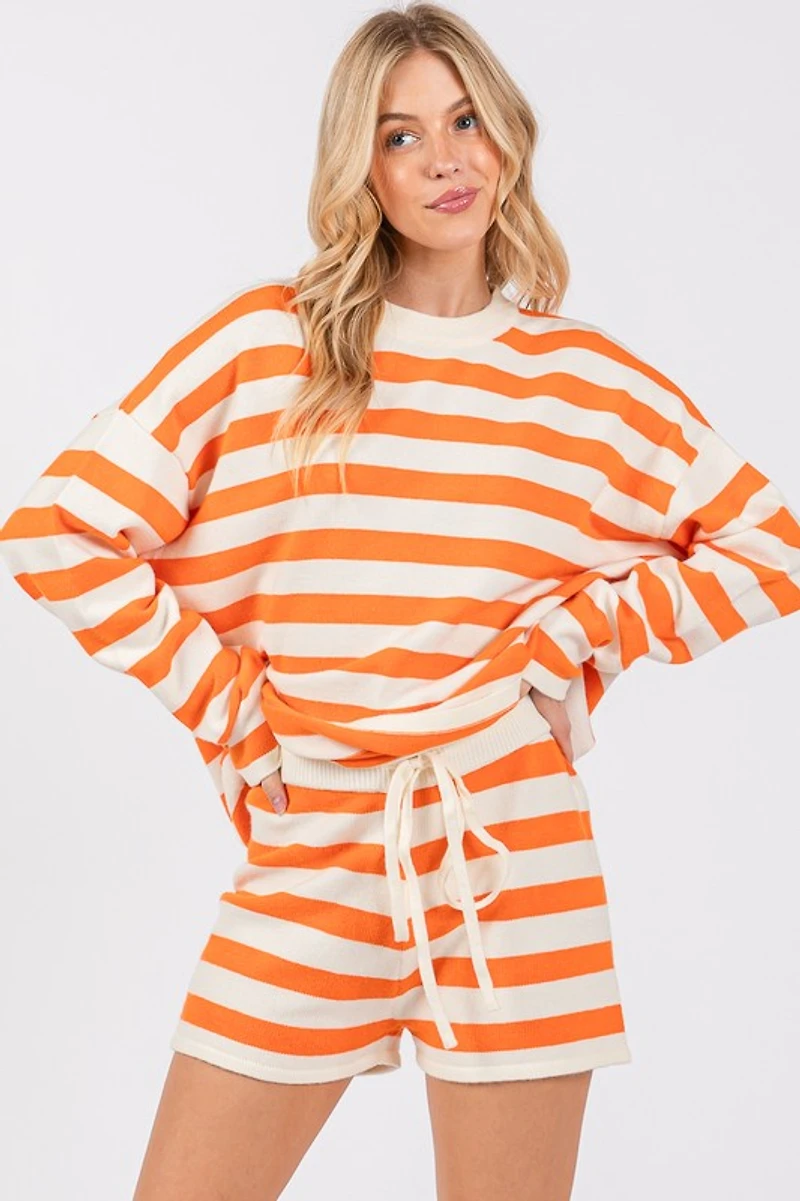 Orange & White Striped Long Sleeve Set