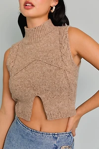 Mocha Mock Neck Cutout Crop Sweater
