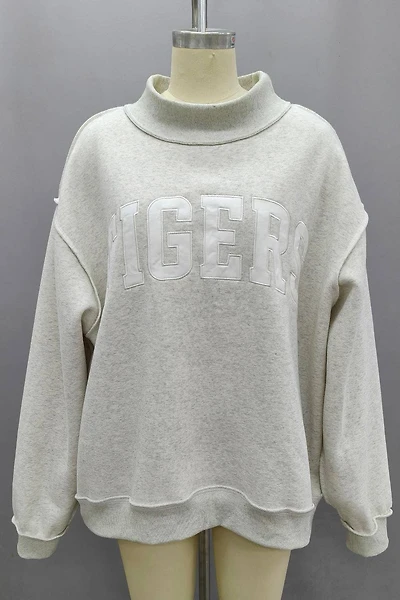 Gray Tigers Embroidered Mockneck