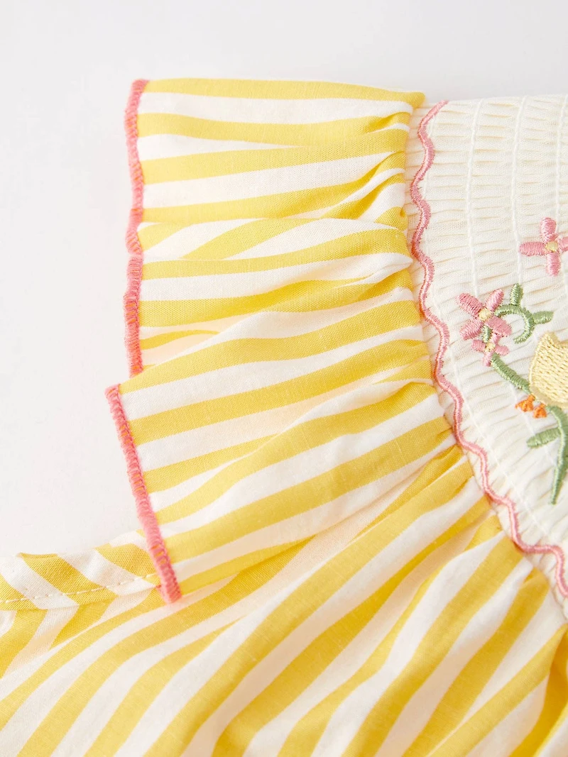 Chick Floral Embroidery Smocking Girls