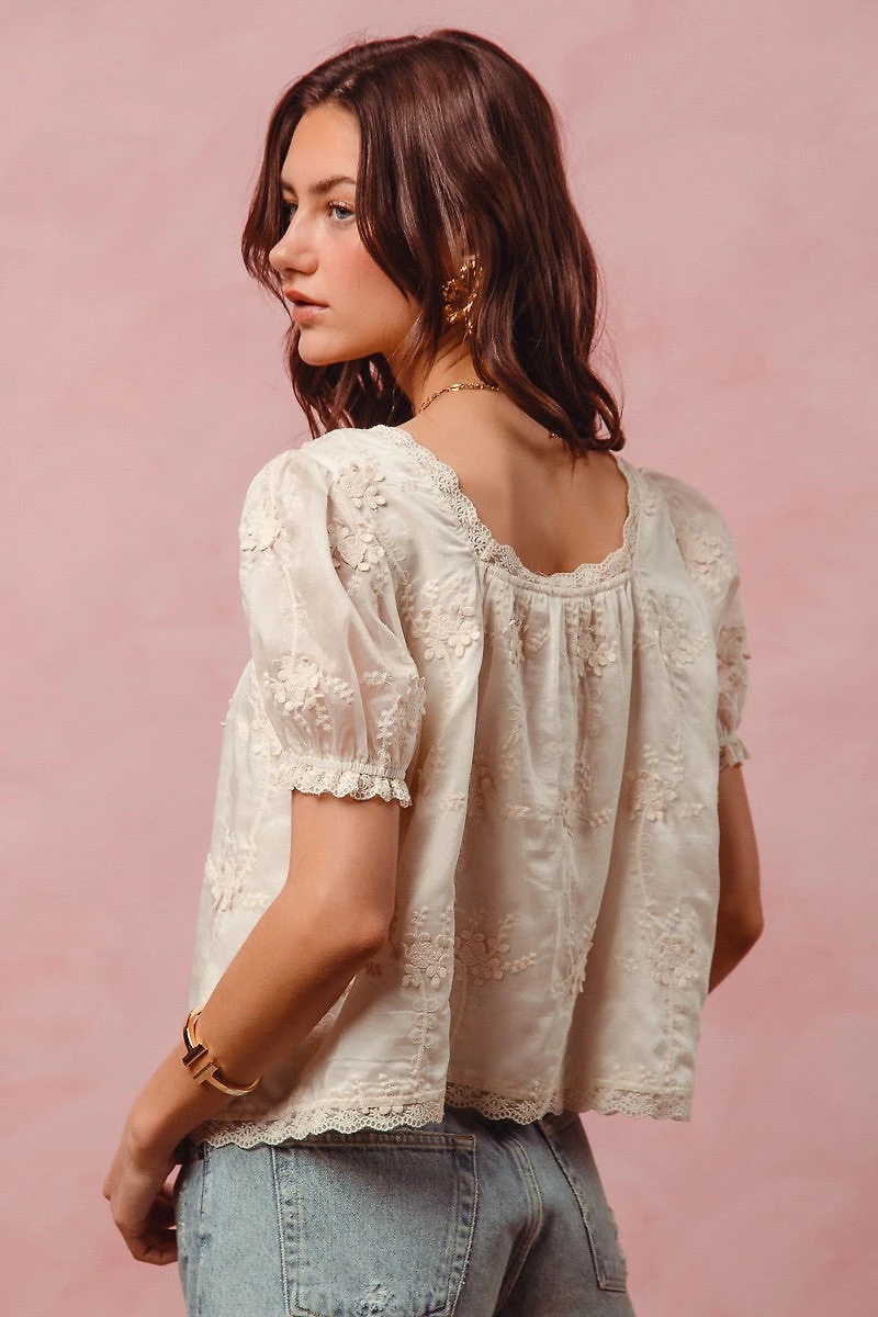 Button Up Square Neck Blouse