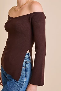 Side Slit Off the Shoulder Sweater Top