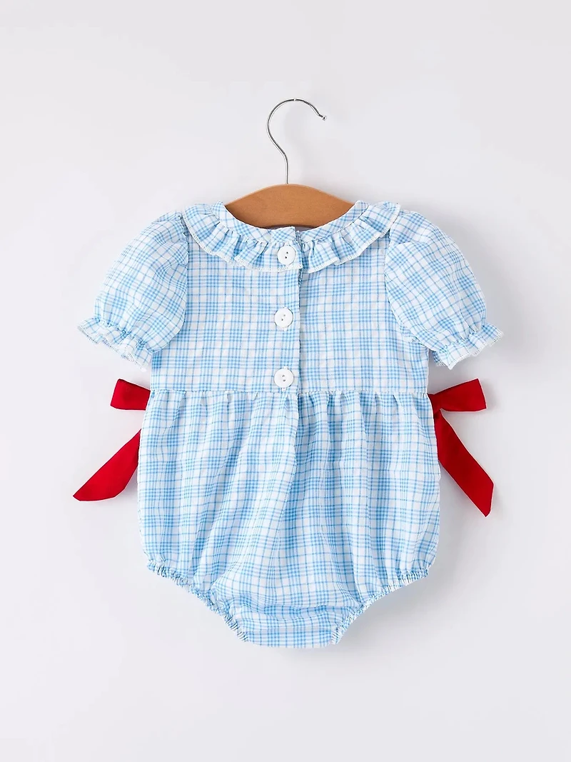 Back-To-School Apple Embroidery Plaid Girls' Romper