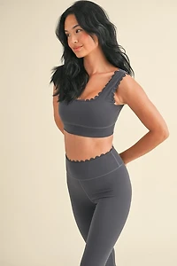 Ash Blue Scalloped Bra Top & Legging Set