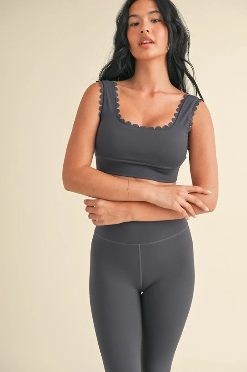 Ash Blue Scalloped Bra Top & Legging Set